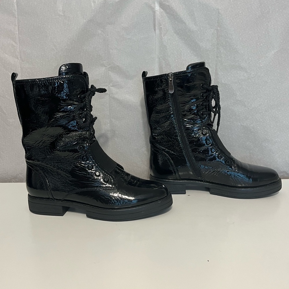 Women's Patent Leather Sz 7 / EU38 Black Combat Boots‎ Platform Lace Up Grunge - Picture 3 of 14